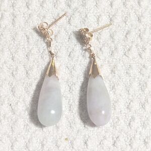 14k Solid Gold Jade Teardrop Earrings